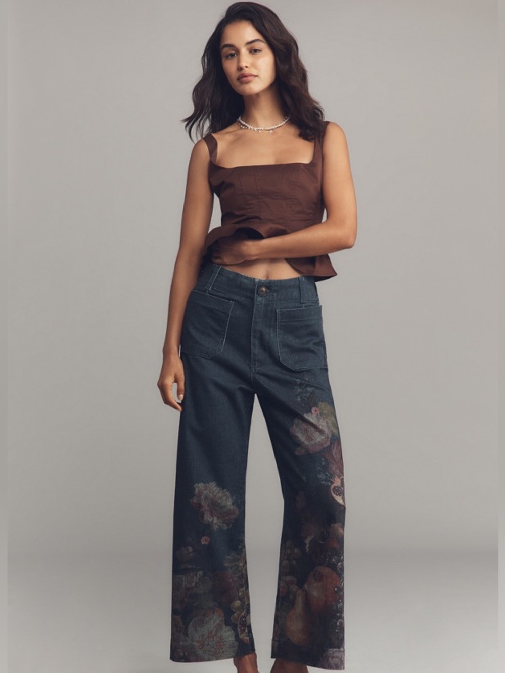 Maeve by Anthropologie Colette Denim Cropped Wide Leg Jeans Size 29 Fruit Print